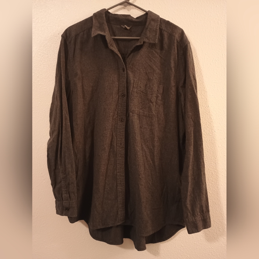 Eddie Bauer Women's 100% Cotton Gray Long Sleeve Flannel Shirt T2XL Tall